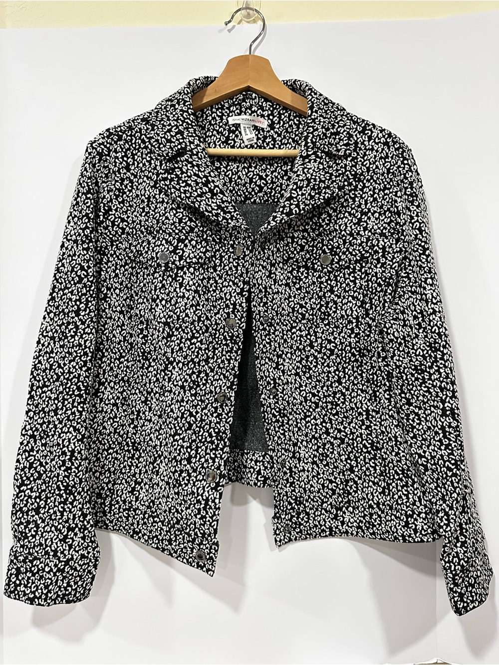 Isaac Mizrahi Black and White Leopard Print Button down knit Jacket women XL(18)
